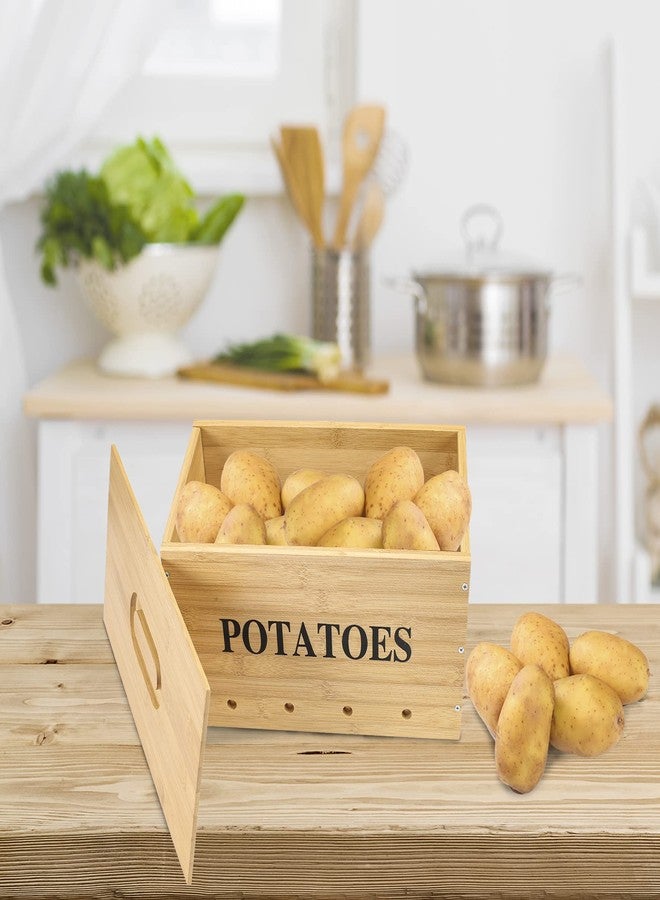 Xbopetda Potato Storage, Bamboo Storage Bin for Potato, Kitchen Storage Canister with Wooden Lid & Aerating Storage Holes - Kitchen Pantry Organizer Box Fruit Vegetable Fresh Keeper (Needed Assemble) - Image 5