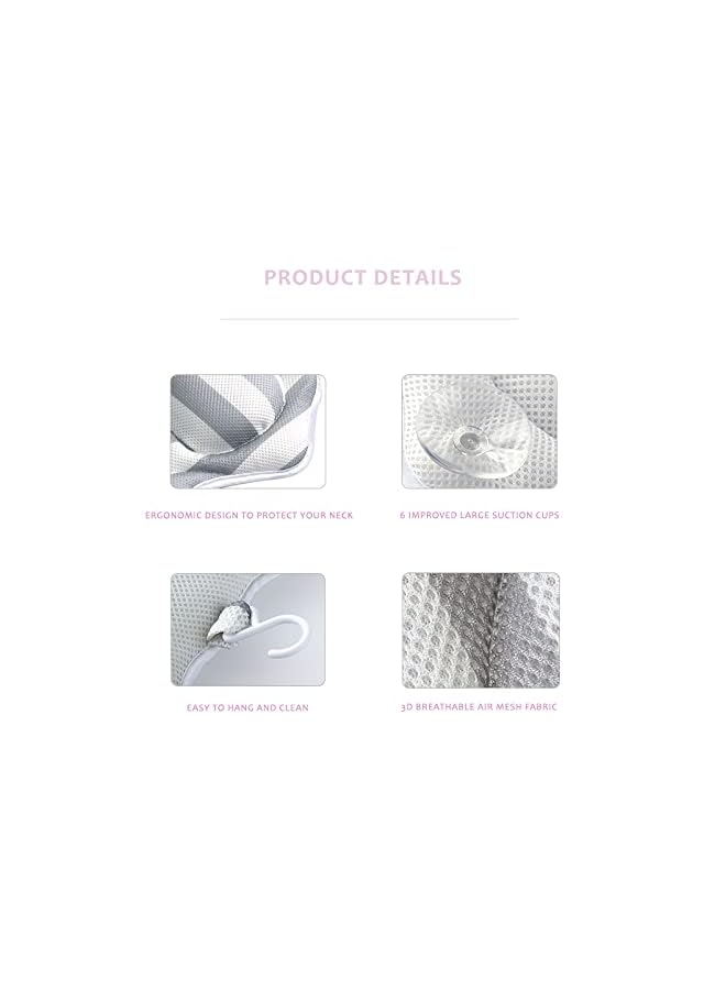 Raxoom Bath Pillow for Tub & SPA - Ergonomic Bathtub Cushion for Neck, Head & Shoulders with Breathable Quilted Air Mesh/ 6 Strong Suction Cups/Hanger/Machine Washable Material - Image 3