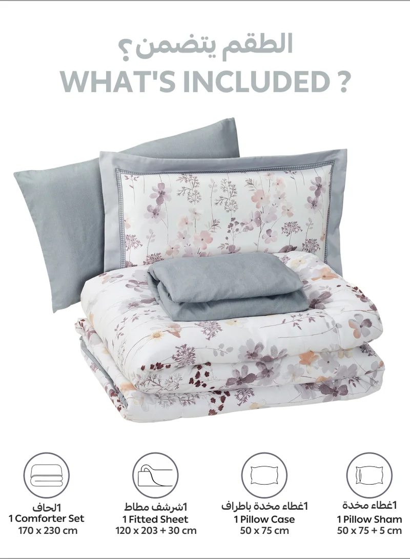 Donetella Bedding Comforter Set Single Size, 4-Pcs Bed Set Fits 120x200 Cms -Printed Bedding Set-All Season- Brushed Microfiber (طقم مفرش سرير فندقي)