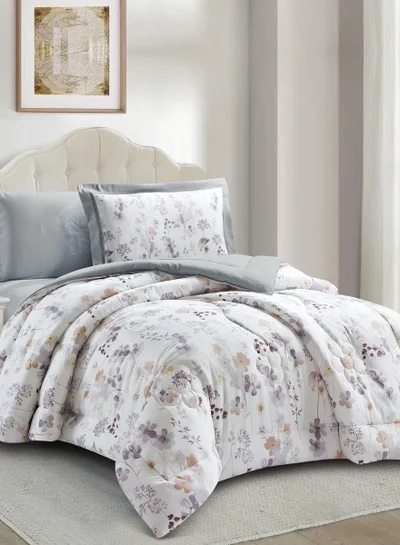 Donetella Bedding Comforter Set Single Size, 4-Pcs Bed Set Fits 120x200 Cms -Printed Bedding Set-All Season- Brushed Microfiber (طقم مفرش سرير فندقي)