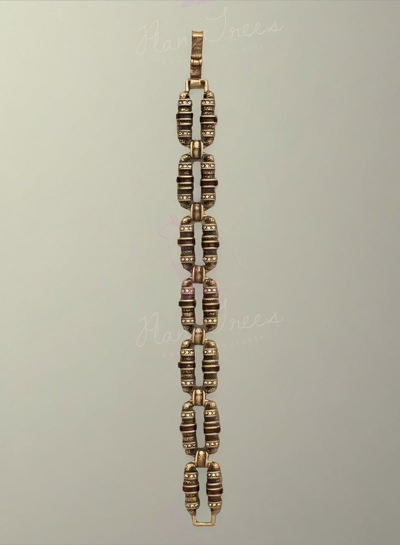 PLANE TREES Vintage Link Bracelet – Retro Gold Chain Design with Crystal Accents – Unisex Steampunk Jewelry for Men & Women, Gift, Statement Fashion - Image 1