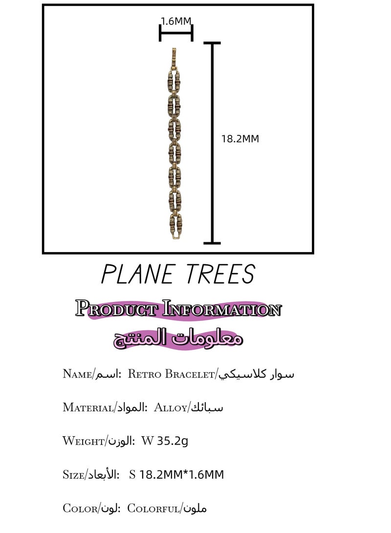 PLANE TREES Vintage Link Bracelet – Retro Gold Chain Design with Crystal Accents – Unisex Steampunk Jewelry for Men & Women, Gift, Statement Fashion - Image 3