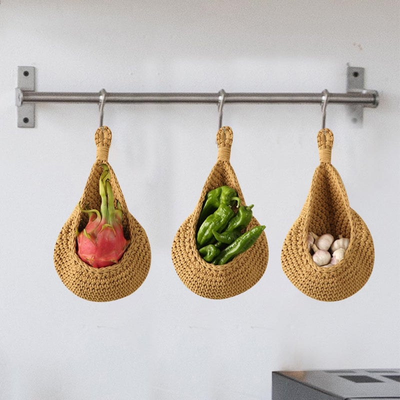 Multifunctional Hanging Vegetable and Fruit Basket, Teardrop-shaped Flax Storage Holder, Natural Color 38x30cm for Kitchen Organization and Food Storage - Image 5