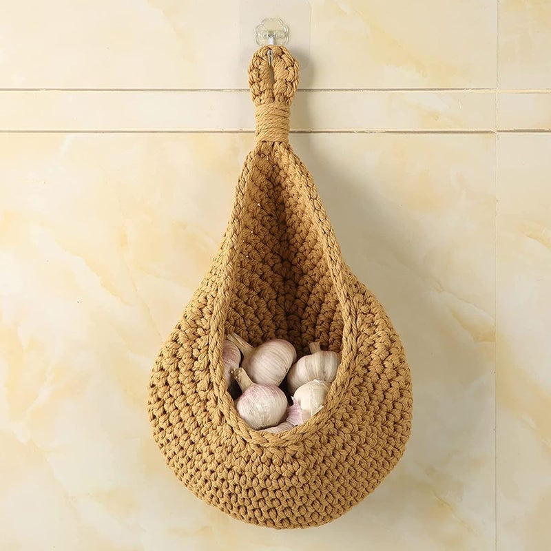 Multifunctional Hanging Vegetable and Fruit Basket, Teardrop-shaped Flax Storage Holder, Natural Color 38x30cm for Kitchen Organization and Food Storage - Image 4