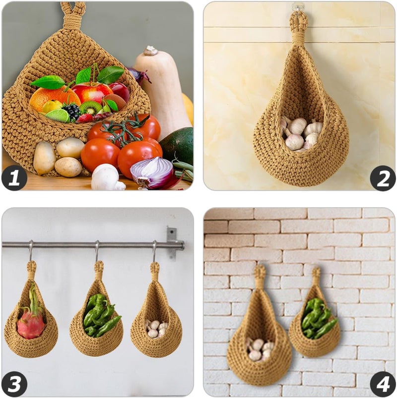 Multifunctional Hanging Vegetable and Fruit Basket, Teardrop-shaped Flax Storage Holder, Natural Color 38x30cm for Kitchen Organization and Food Storage - Image 3