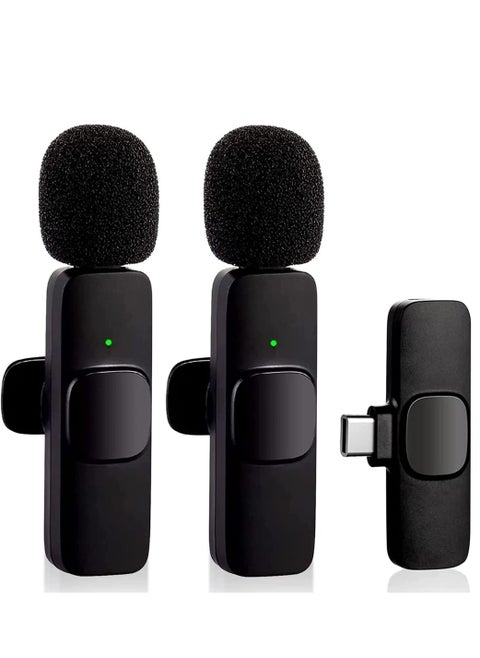 Wireless Lavalier Microphone for Type-C Phone, Plug-Play Wireless Mic with 2 Microphone for USB-C Android Phone Video Recording, Interview, Vlog, Auto Sync and Noise Reduction