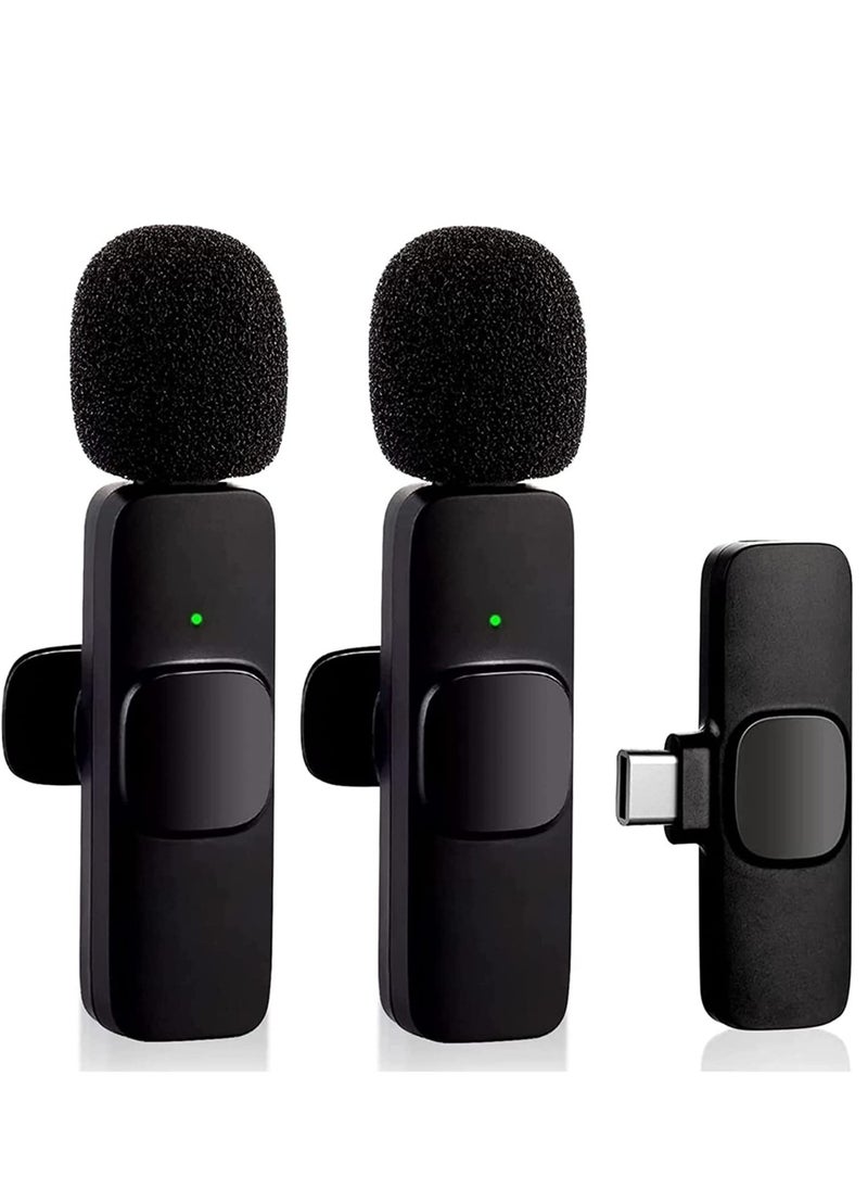 Wireless Lavalier Microphone for Type-C Phone, Plug-Play Wireless Mic with 2 Microphone for USB-C Android Phone Video Recording, Interview, Vlog, Auto Sync and Noise Reduction