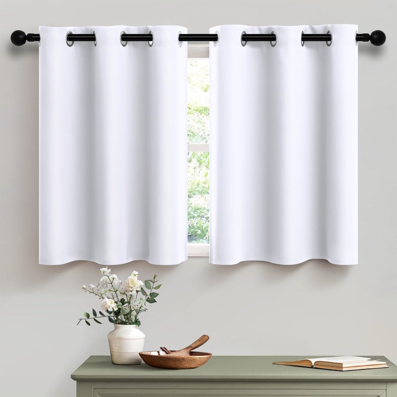 Pitalk 36 Inches Long Grommet White Small Tier Cabinet Curtains for Kitchen Bedroom Thermal Insulated Sunlight Block Half Long Pure White Short Drapes for Basement Bathroom Window Covering 1 Pair - Image 1
