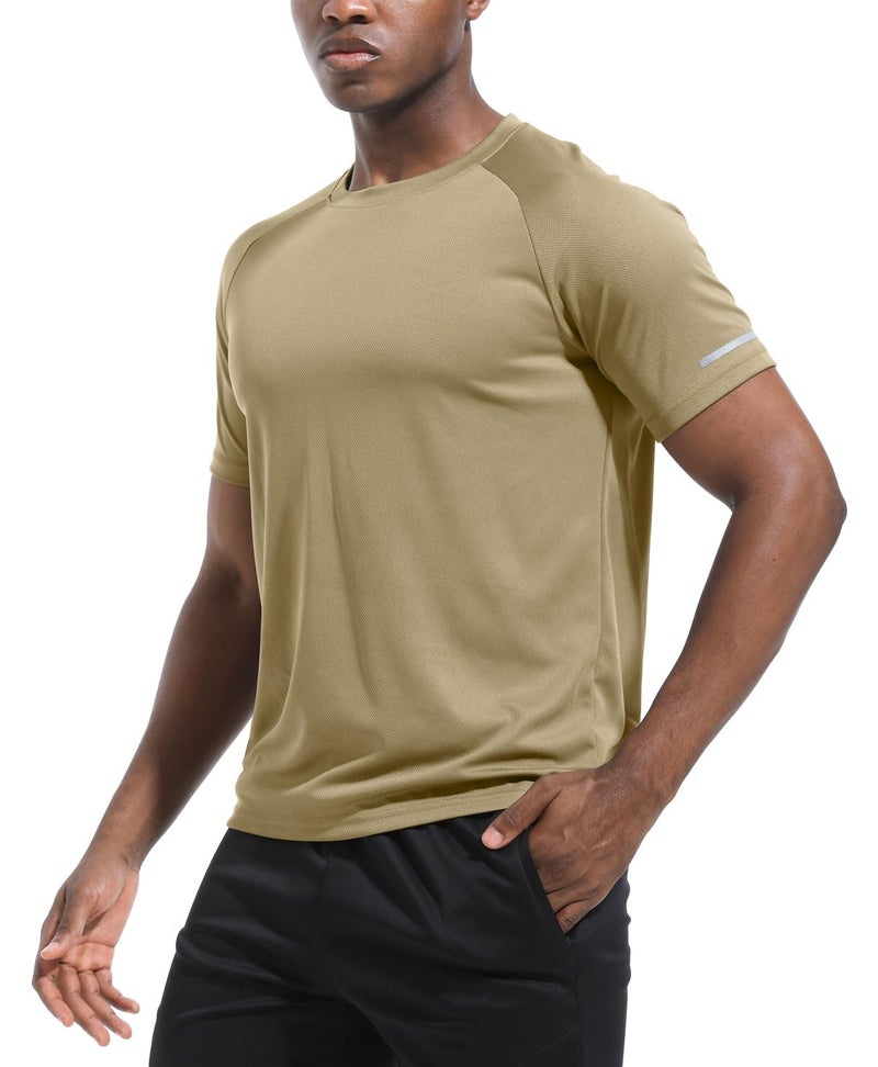 Boyzn 1 Pack Dry Fit Tshirts Shirt for Men, Quick Dry Mesh Crew Neck T Shirt, Athletic Running Workout Short Sleeve Tee Top Khaki-M - Image 2