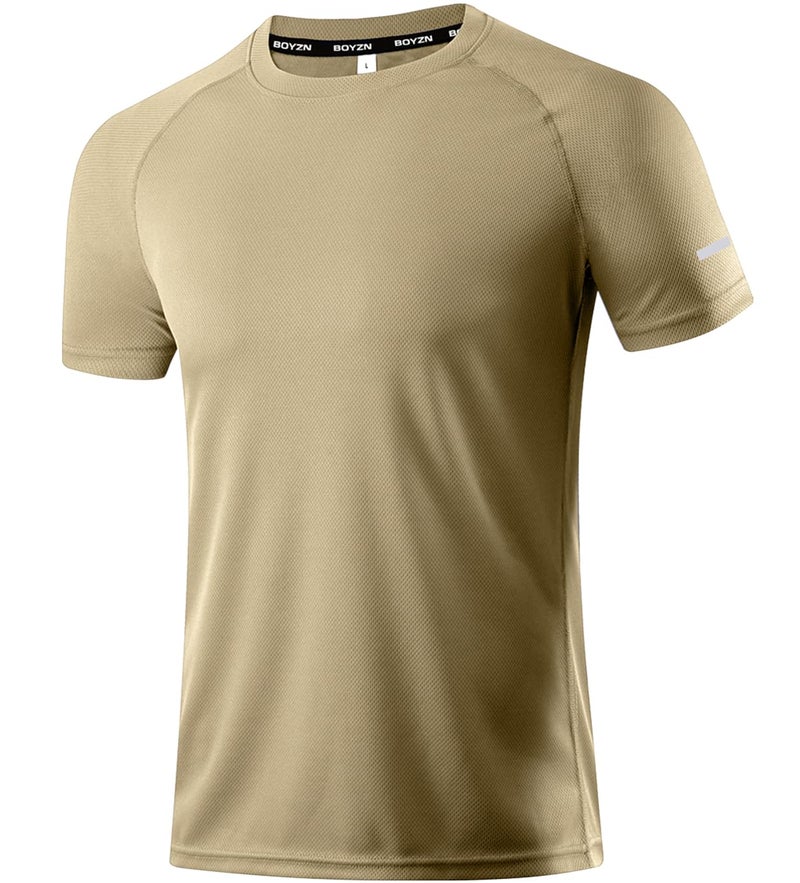 Boyzn 1 Pack Dry Fit Tshirts Shirt for Men, Quick Dry Mesh Crew Neck T Shirt, Athletic Running Workout Short Sleeve Tee Top Khaki-M - Image 1