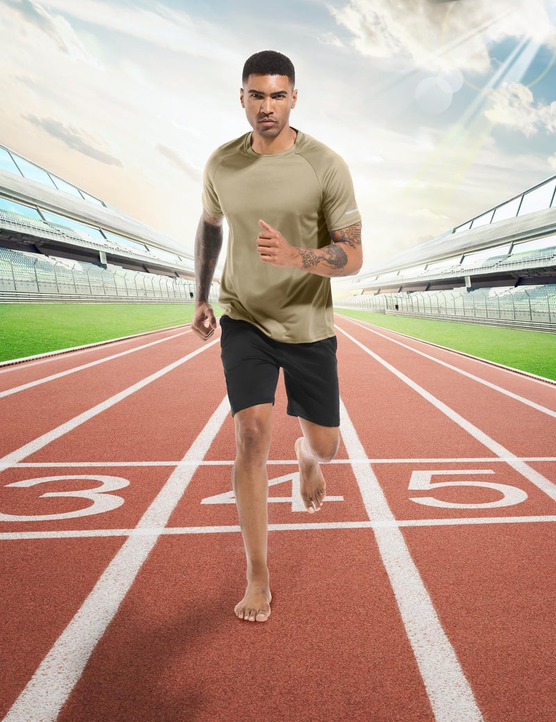 Boyzn 1 Pack Dry Fit Tshirts Shirt for Men, Quick Dry Mesh Crew Neck T Shirt, Athletic Running Workout Short Sleeve Tee Top Khaki-M - Image 3