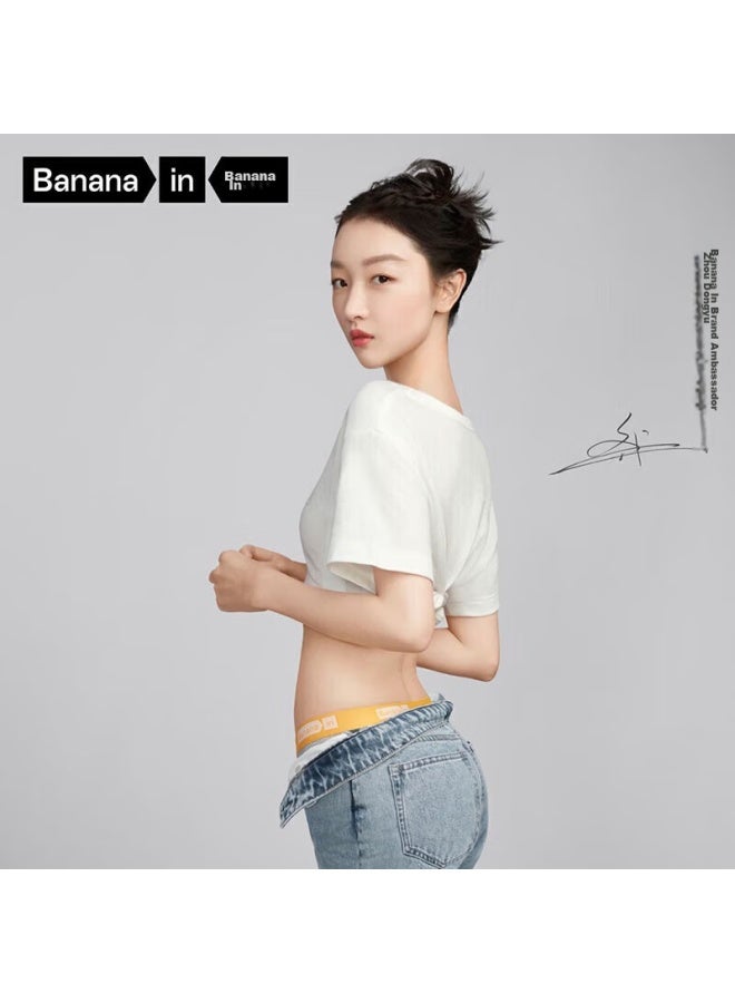 Bananain Jiaonei 301s Women's Underwear, Combed Cotton, 7a Antibacterial, Contrasting Waistband Mid-rise, Seamless, Breathable, Triangle Panties, Summer, 3 Pieces - Image 2