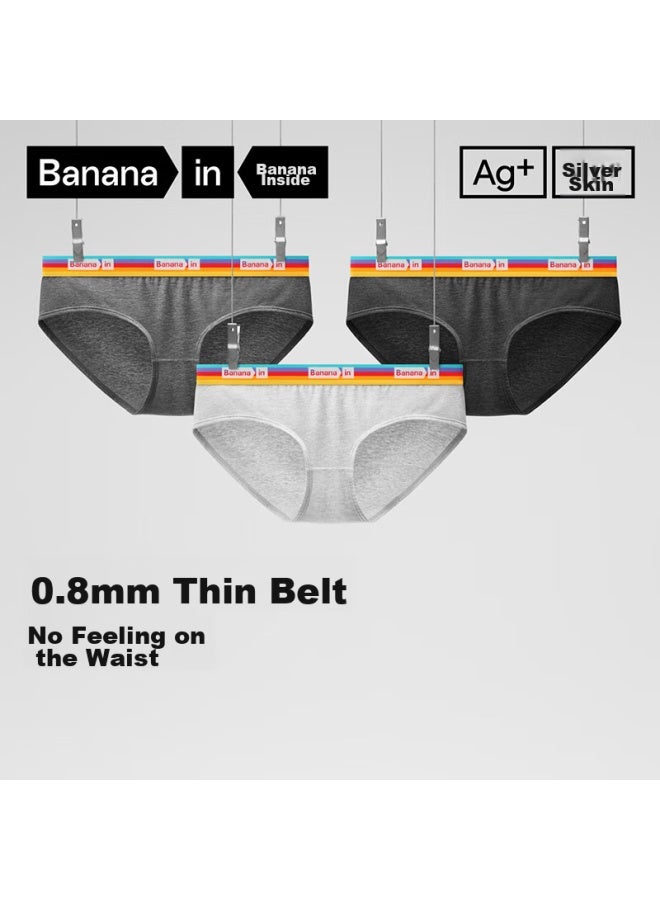 Bananain Jiaonei 301s Women's Underwear, Combed Cotton, 7a Antibacterial, Contrasting Waistband Mid-rise, Seamless, Breathable, Triangle Panties, Summer, 3 Pieces - Image 1