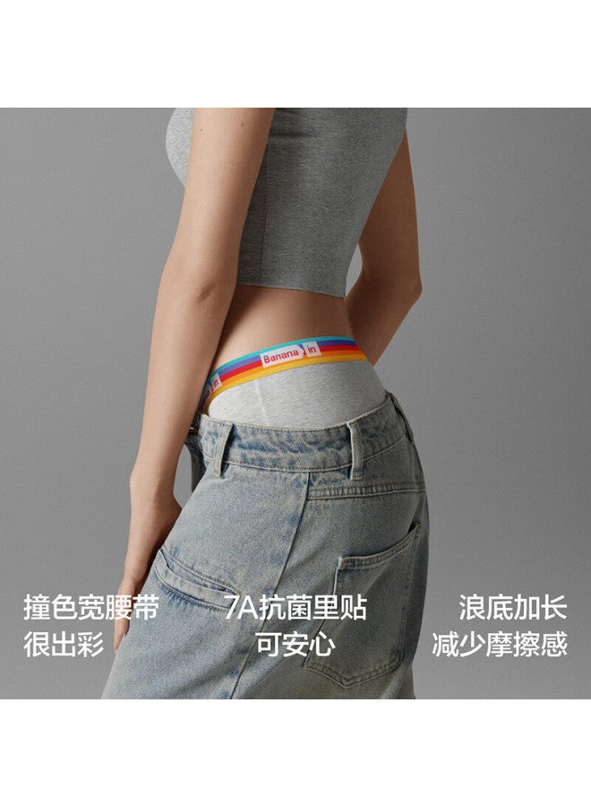 Bananain Jiaonei 301s Women's Underwear, Combed Cotton, 7a Antibacterial, Contrasting Waistband Mid-rise, Seamless, Breathable, Triangle Panties, Summer, 3 Pieces - Image 3