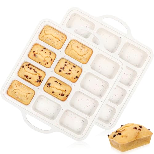 CAKETIME Silicone Mini Loaf Pan with Metal Frame Silicone Mini Bread Loaf Pans 12 Cups for Baking Bread Brownie Cornbread Cheesecake Soap Nonstick 2 Pack - Image 1