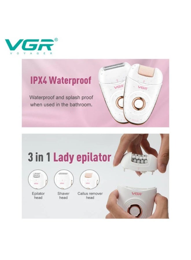 VGR V-739 Professional Women’s Epilator with Multiple Attachments and USB Charging white - Image 5