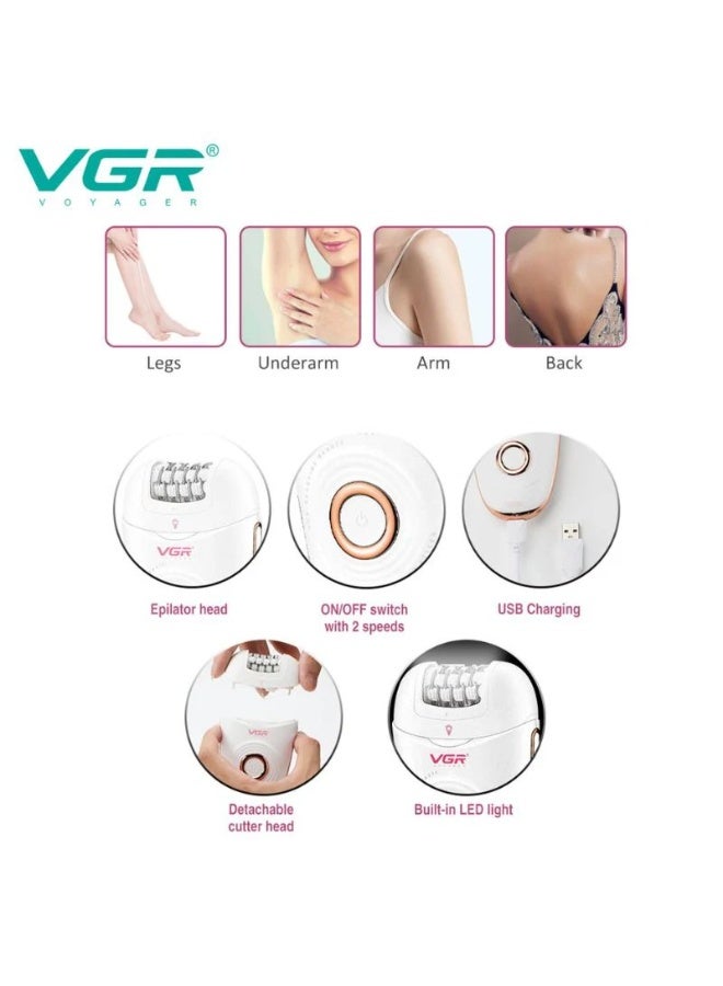 VGR V-739 Professional Women’s Epilator with Multiple Attachments and USB Charging white - Image 3