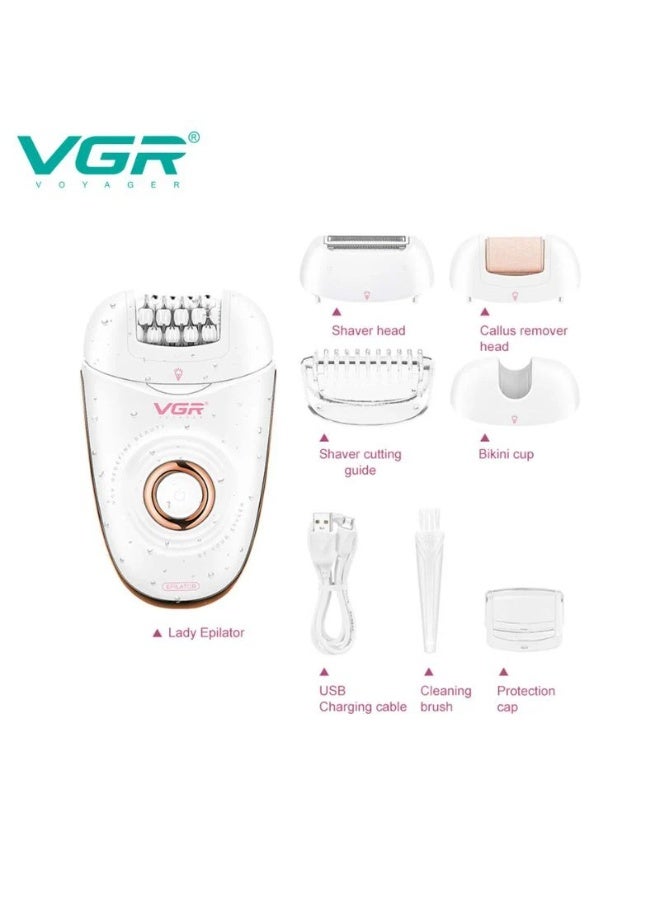 VGR V-739 Professional Women’s Epilator with Multiple Attachments and USB Charging white - Image 1