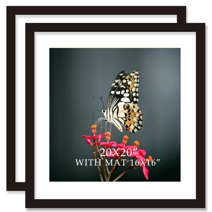 20X20 FRAME BLACK WITH MAT 16X16 SOLID WOOD PICTURE FRAMES WALL MOUNTING 2 PACK 20X20 INCH