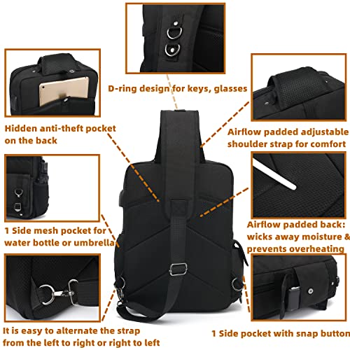 Leaper Messenger Bag Outdoor Cross Body Bag Sling Bag Shoulder Bag With USB Black - Image 5
