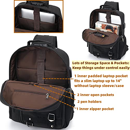 Leaper Messenger Bag Outdoor Cross Body Bag Sling Bag Shoulder Bag With USB Black - Image 4