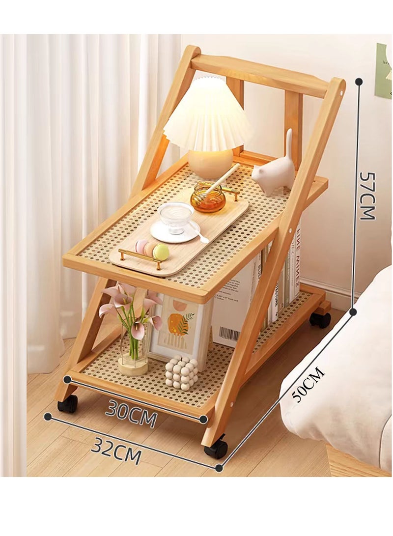 FFD Bamboo Kitchen Serving Cart 2-Tier Storage Rack with Foldable Design, Bottle Holder, and Movable Wheels - Ideal for Home and Bar Use - Image 2