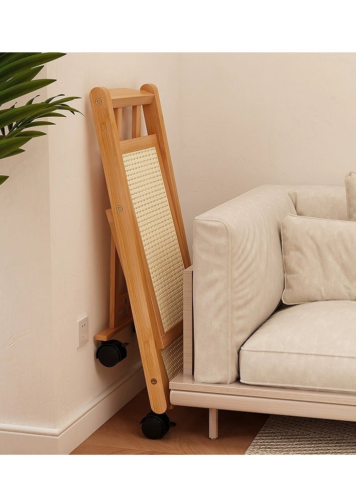 FFD Bamboo Kitchen Serving Cart 2-Tier Storage Rack with Foldable Design, Bottle Holder, and Movable Wheels - Ideal for Home and Bar Use - Image 5