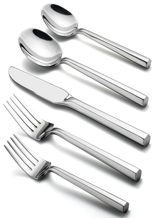 Alata Hexagon 40-Piece Forged Silverware Set Stainless Steel Flatware Set Cutlery Set,Service for 8,Mirror Finish,Dishwasher Safe - Image 1