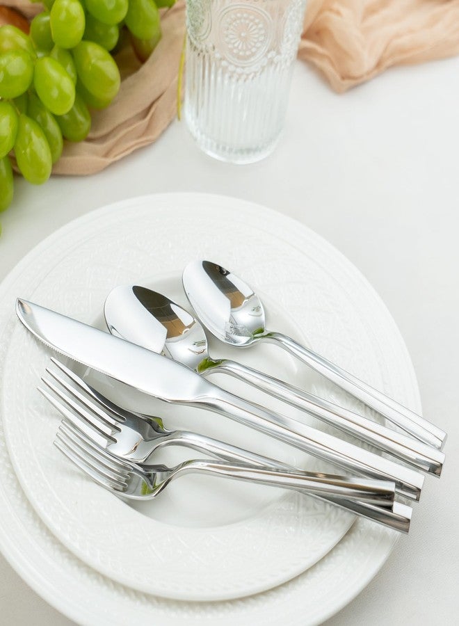 Alata Hexagon 40-Piece Forged Silverware Set Stainless Steel Flatware Set Cutlery Set,Service for 8,Mirror Finish,Dishwasher Safe - Image 2