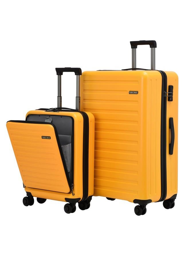 TydeCkare 2pcs 20/28" Luggage Set Lightweight HardShell, Only 20 Inch Carry On 21.65 * 15.35 * 7.87" Cabin Suitcase with Front Pocket, 28 Inch 19.68 * 11.81 * 29.92" Checked Luggage, Orange - Image 1