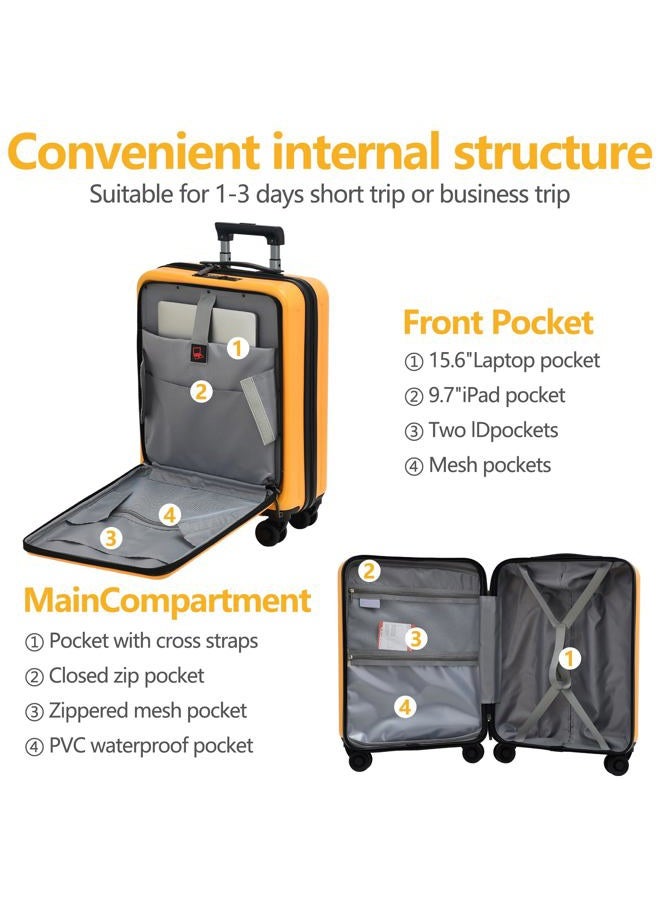 TydeCkare 2pcs 20/28" Luggage Set Lightweight HardShell, Only 20 Inch Carry On 21.65 * 15.35 * 7.87" Cabin Suitcase with Front Pocket, 28 Inch 19.68 * 11.81 * 29.92" Checked Luggage, Orange - Image 3