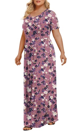 LONGYUAN Women's Plus Size Maxi Dresses for Curvy Women Summer Short Sleeve Casual 2026 Long Dress Red Purple Fl 3XL - Image 2