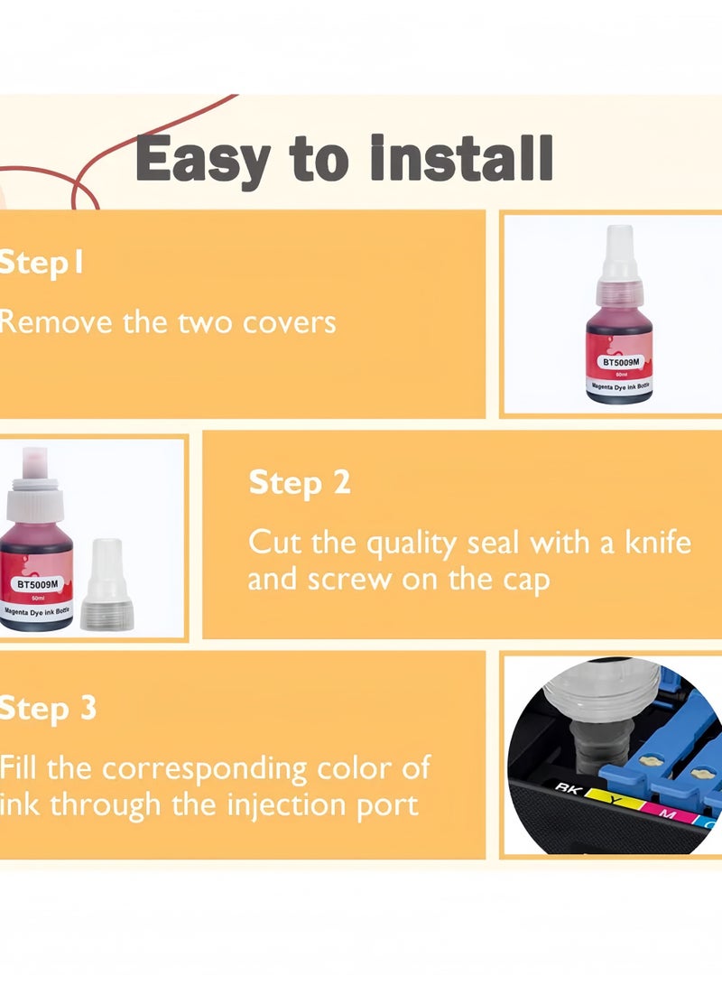 Lee Yon 4-Pack Ink BTD60 BT5000 for Brother for DCP - T300 T510W T710W MFC - T810W T910DW HL - T4000DW DCP - T310W T510W T710W MFC - T810W T910DW T4500DW DCP-T300 (Black,Cyan,Magenta,Yellow) - Image 3