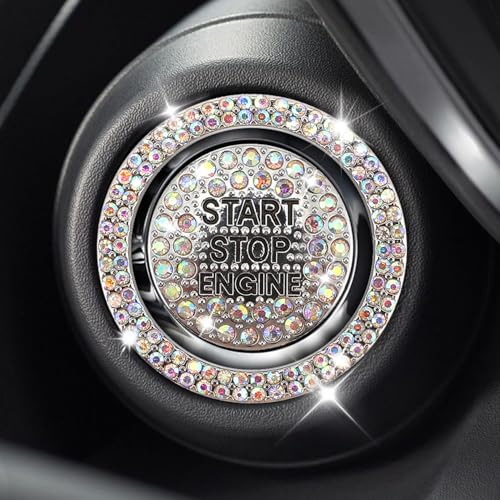 Eponcia 2PCS Rhinestone Push Start Button Cover Bling Car Accessories for Women, Sparkly Diamond Push to Starter Stop Button Decorative Cover, Key Ignition Knob Ring Crystal Emblem Sticker(Colorful) - Image 1