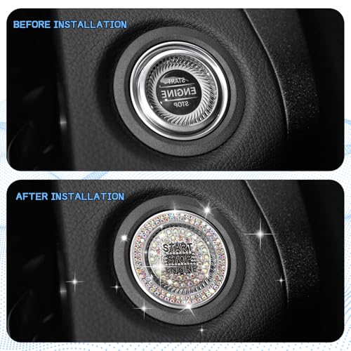 Eponcia 2PCS Rhinestone Push Start Button Cover Bling Car Accessories for Women, Sparkly Diamond Push to Starter Stop Button Decorative Cover, Key Ignition Knob Ring Crystal Emblem Sticker(Colorful) - Image 5