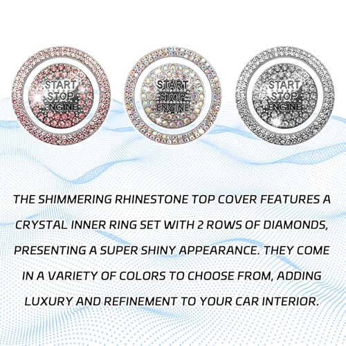 Eponcia 2PCS Rhinestone Push Start Button Cover Bling Car Accessories for Women, Sparkly Diamond Push to Starter Stop Button Decorative Cover, Key Ignition Knob Ring Crystal Emblem Sticker(Colorful) - Image 3