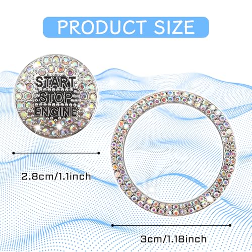 Eponcia 2PCS Rhinestone Push Start Button Cover Bling Car Accessories for Women, Sparkly Diamond Push to Starter Stop Button Decorative Cover, Key Ignition Knob Ring Crystal Emblem Sticker(Colorful) - Image 2