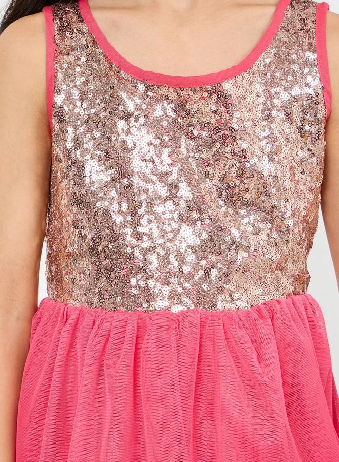 Styli Sequin Bodice Tulle Dress