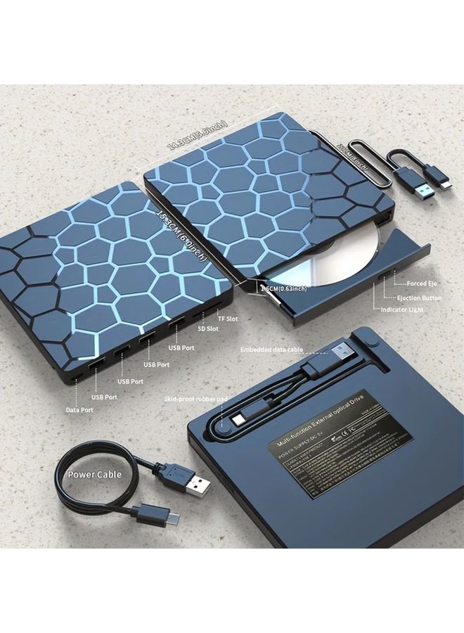 8 في 1 يو إس بي 3.0 مشغل أقراص خارجي محمول CD DVD بتصميم سداسي للحواسيب المحمولة و Mac - Image 2