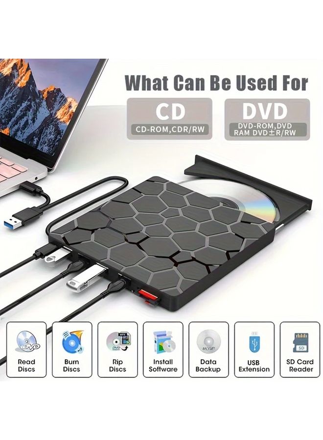 8 في 1 يو إس بي 3.0 مشغل أقراص خارجي محمول CD DVD بتصميم سداسي للحواسيب المحمولة و Mac - Image 3
