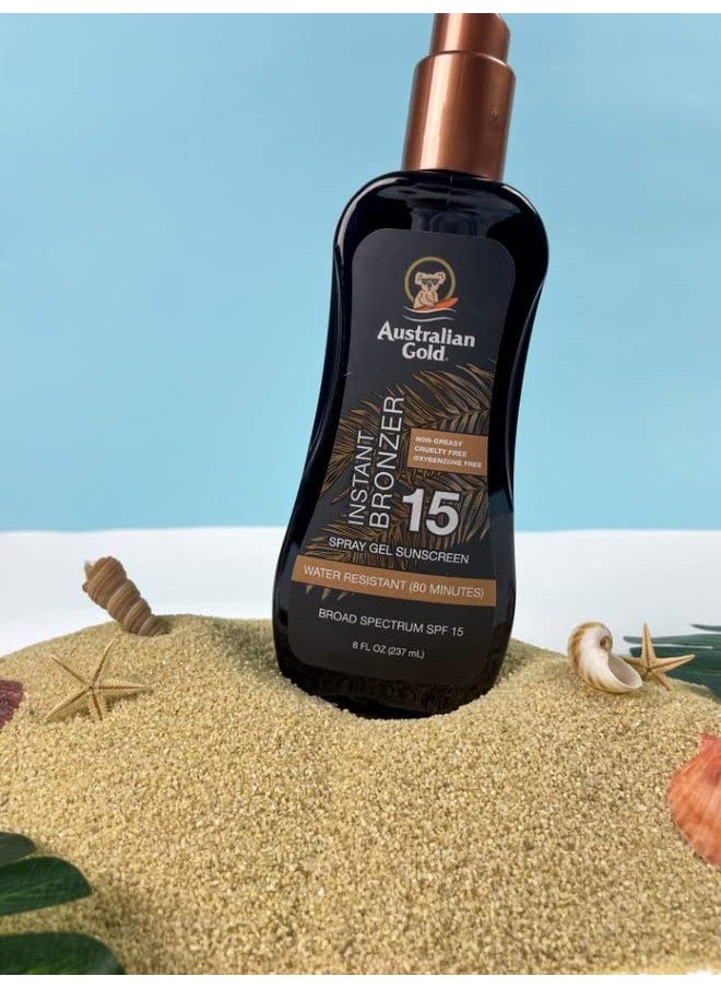 Australian Gold Australian Gold Sunscreen Gel Spray with Bronzer + Soothing After Sun Aloe Vera Gel, Hydrating Sunburn Relief & Broad Spectrum UVA/UVB SPF 15 Sunscreen Spray, Water Resistant, Vegan Skin Care Set  - Image 3