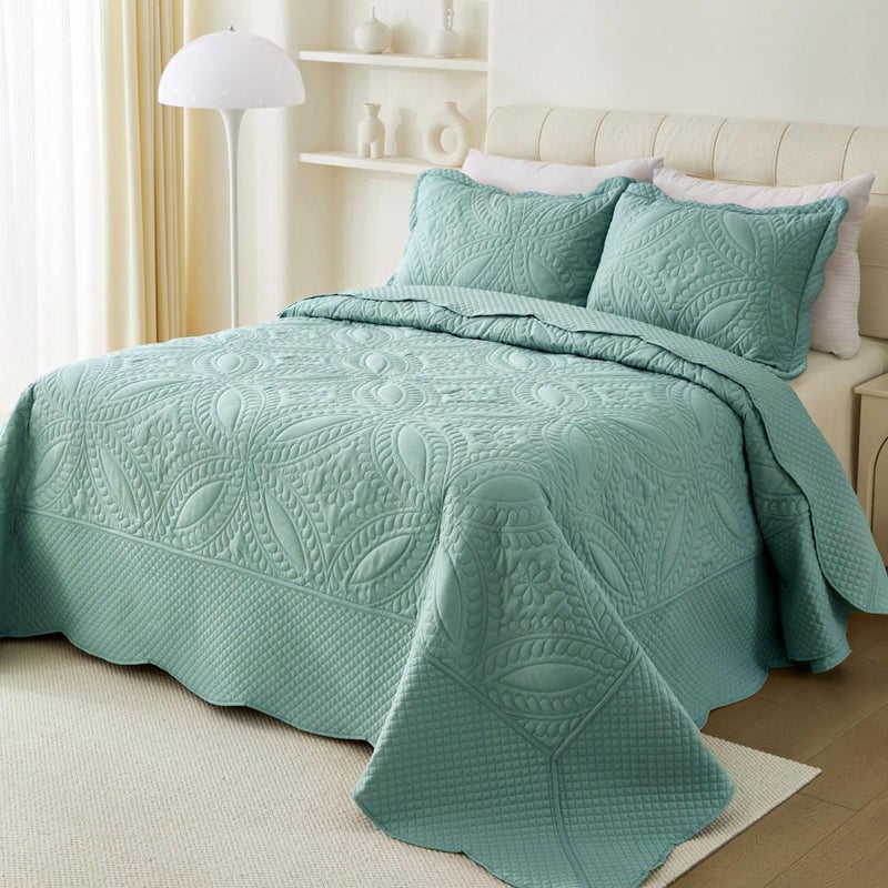 Cmfshape Oversize King Bedspread 120x1203 Piece California King QuiltLightweight Blue Quilt Set for All SeasonModern Coin Pattern Bedding Set1 Quilt2 Pillowshams