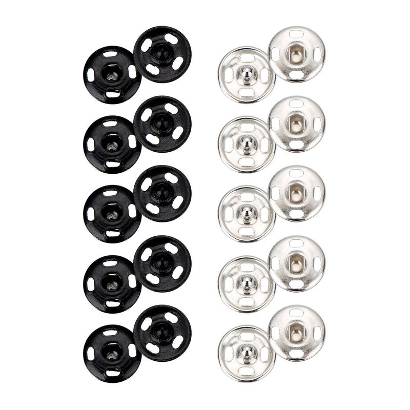 Sumind 100 Sets Sew-on Snap Buttons Metal Snap Fastener Press Button for Sewing Clothing, Black and Silvery (10mm) - Image 1