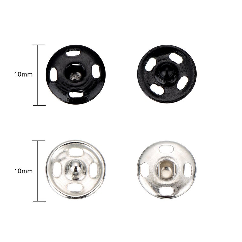 Sumind 100 Sets Sew-on Snap Buttons Metal Snap Fastener Press Button for Sewing Clothing, Black and Silvery (10mm) - Image 2