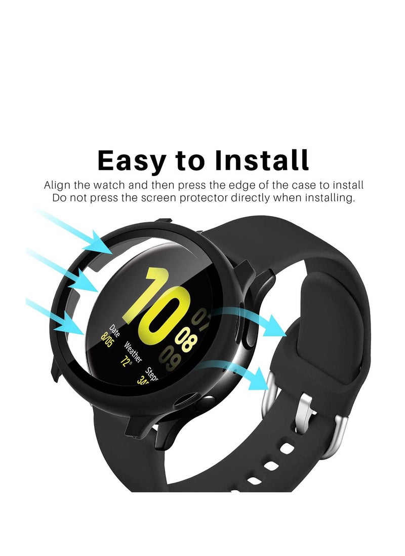 واي آند دي Suitable for Samsung Watch Galaxy Active 2 Protective Case Cover Case, Tempered Glass Screen Protector Cover, Full Around Hard PC Black  - Image 3