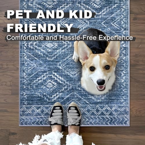 KILOCOCO Runner Rug 2x6 Non Slip Washable Runner for Hallway Kitchen Runners Soft Printed Low-Pile Machine Washable Foldable Floor Blue Runners Rug for Entryway Bedroom Living Room Bathroom - Image 5