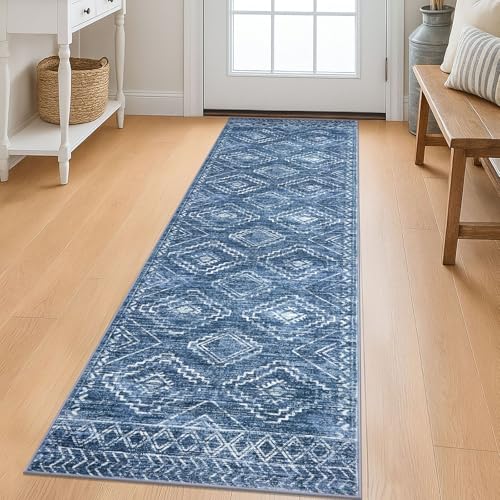 KILOCOCO Runner Rug 2x6 Non Slip Washable Runner for Hallway Kitchen Runners Soft Printed Low-Pile Machine Washable Foldable Floor Blue Runners Rug for Entryway Bedroom Living Room Bathroom - Image 1