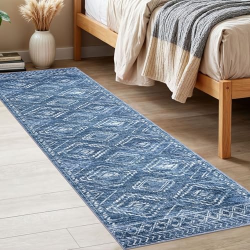 KILOCOCO Runner Rug 2x6 Non Slip Washable Runner for Hallway Kitchen Runners Soft Printed Low-Pile Machine Washable Foldable Floor Blue Runners Rug for Entryway Bedroom Living Room Bathroom - Image 3