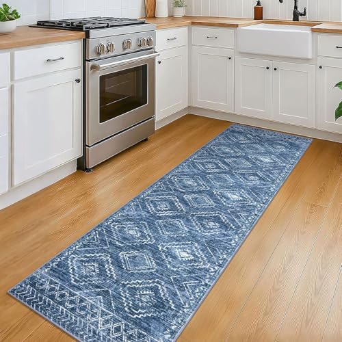 KILOCOCO Runner Rug 2x6 Non Slip Washable Runner for Hallway Kitchen Runners Soft Printed Low-Pile Machine Washable Foldable Floor Blue Runners Rug for Entryway Bedroom Living Room Bathroom - Image 2