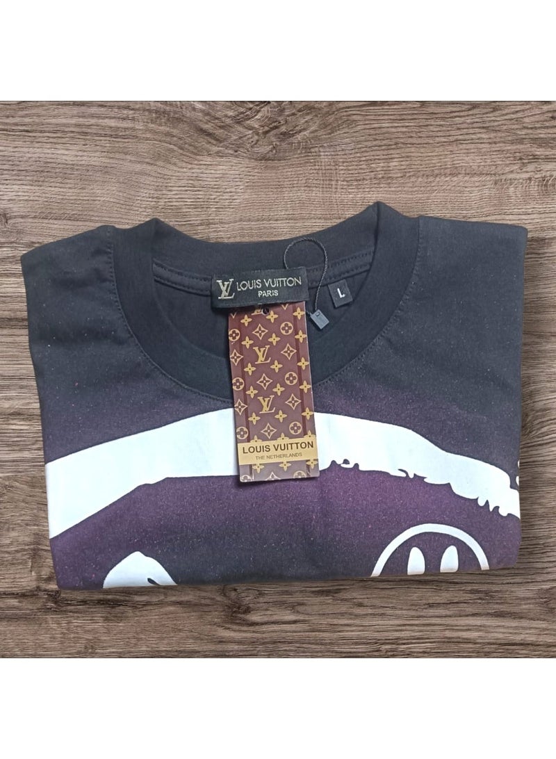لويس فويتون تيشيرت رجالي بدون أكمام - تصميم عصري على شكل وجه مبتسم - قطن ناعم ومسامي لراحة يومية -  مقاس لارج - Image 1
